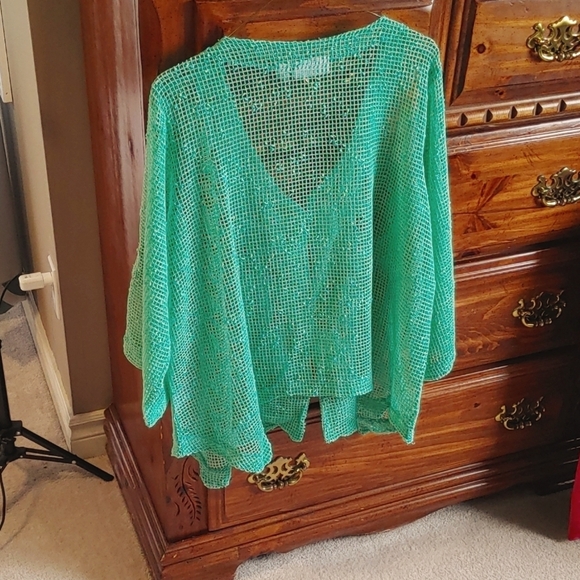 NWOT Nina Leonard Green Boxy Mesh Top 2X - Picture 2 of 12